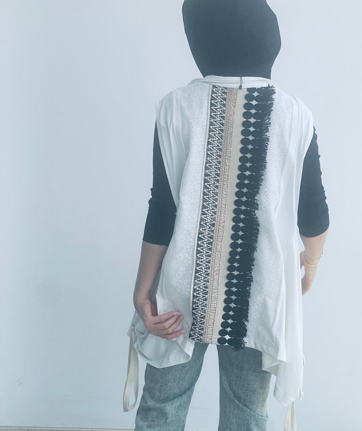 Wide side boho Vest on white