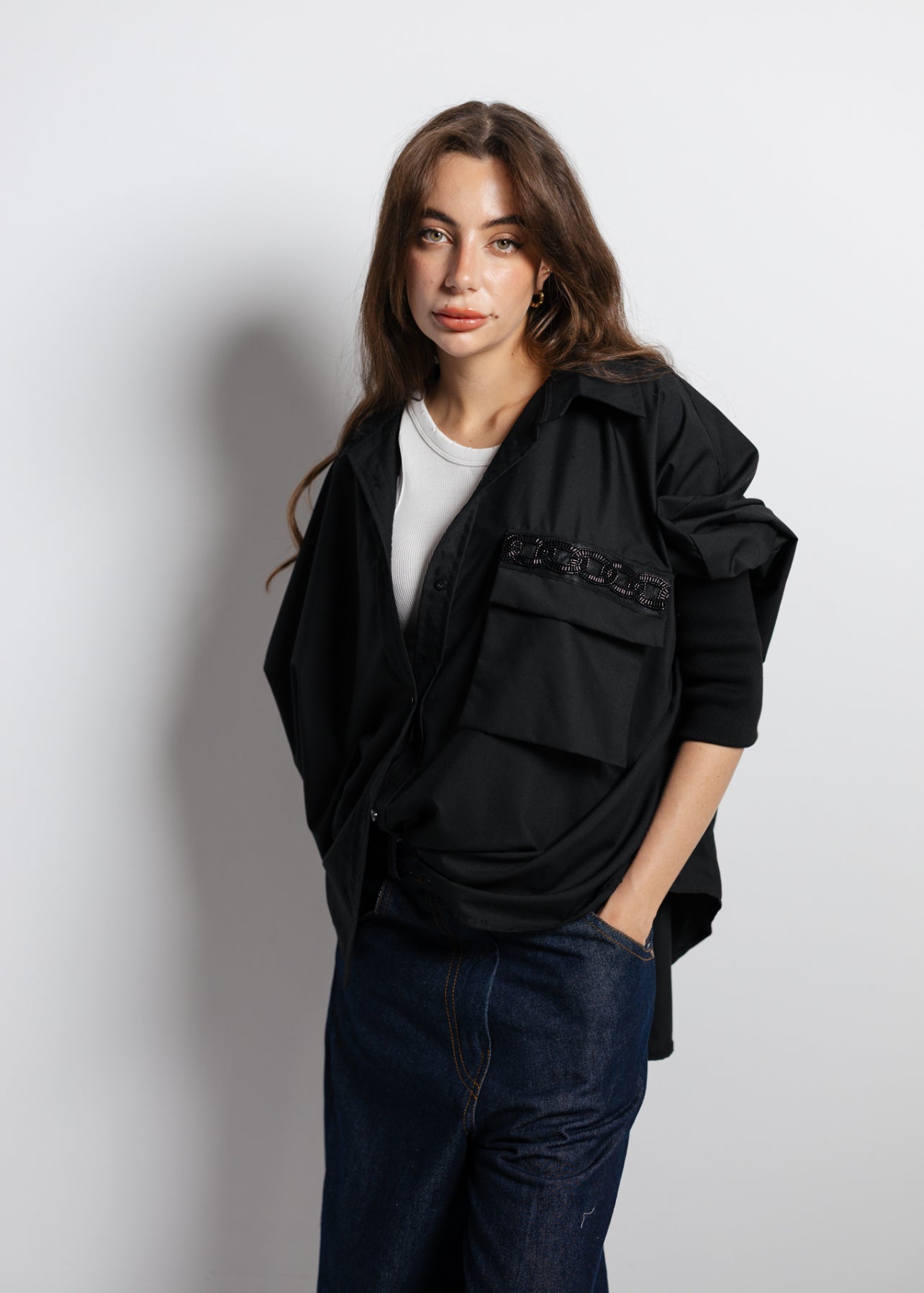 The Embellished Pocket Cuffed Shirt