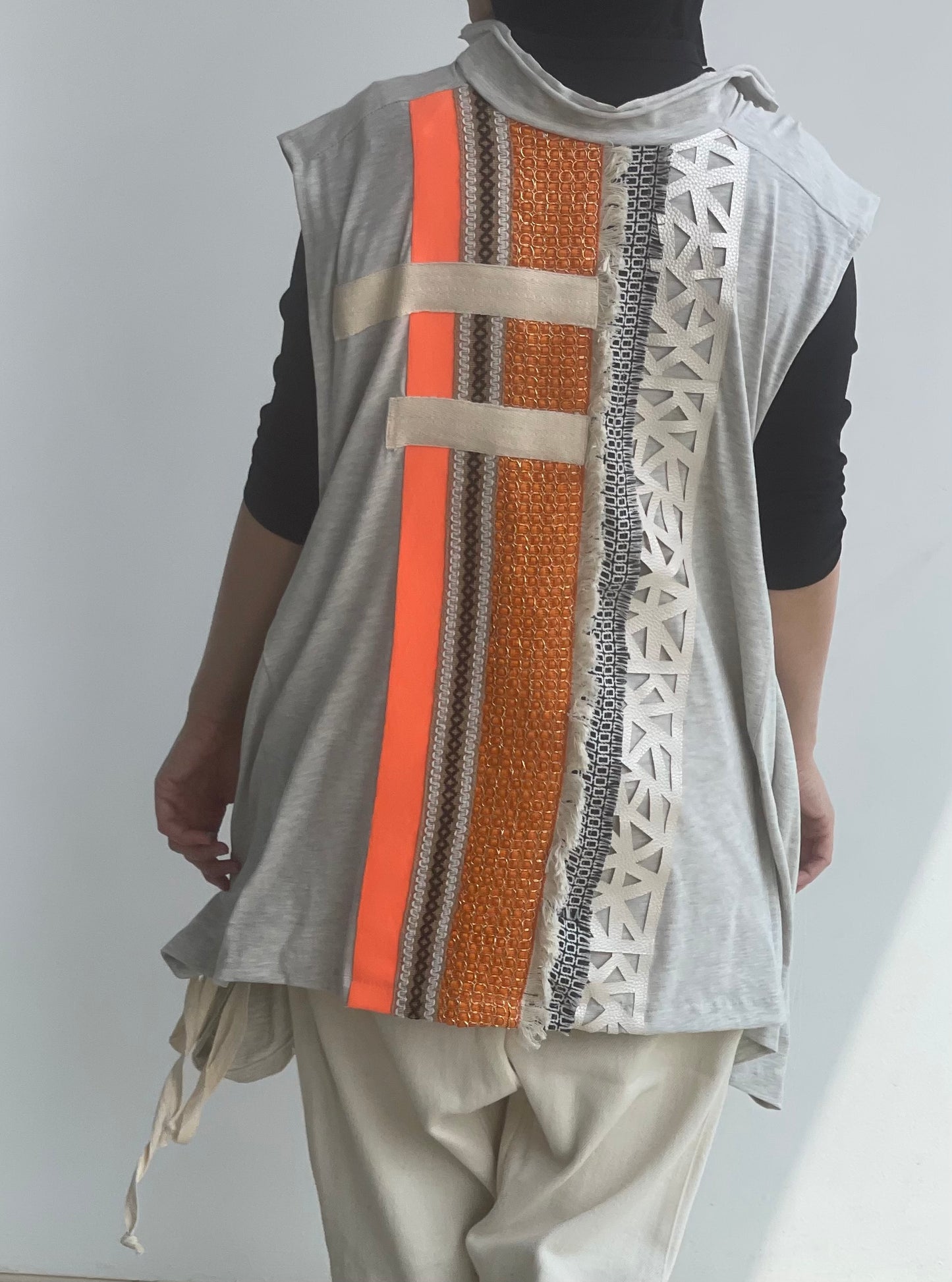 Wide Side Boho Vest/neon orange