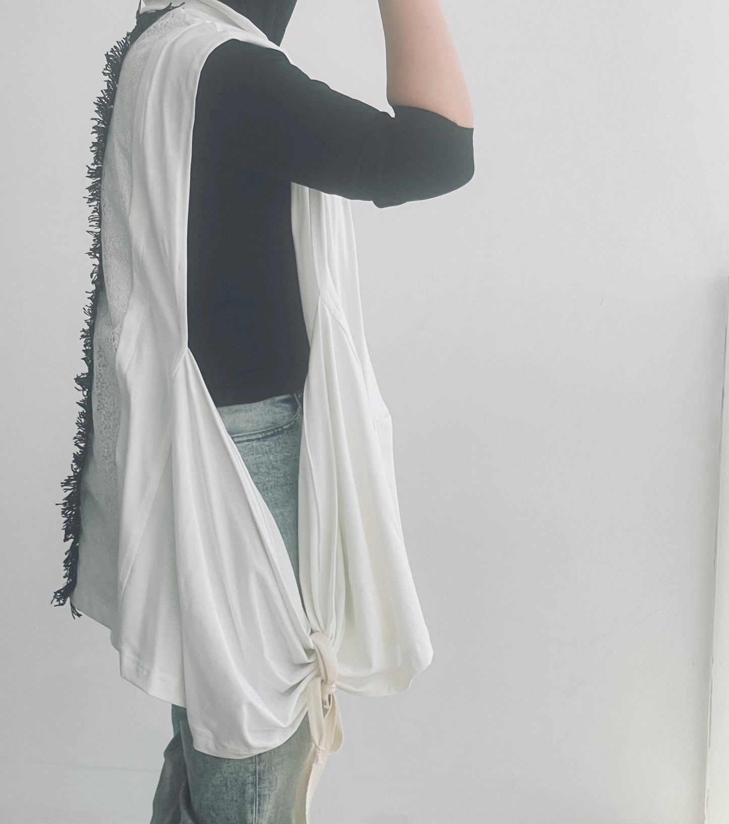 Wide side boho Vest on white