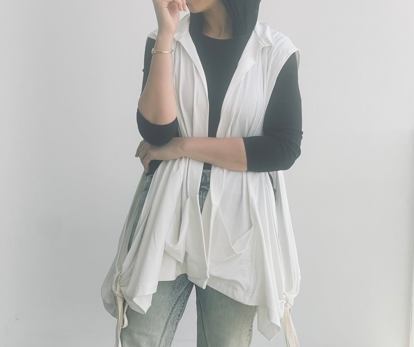 Wide side boho Vest on white