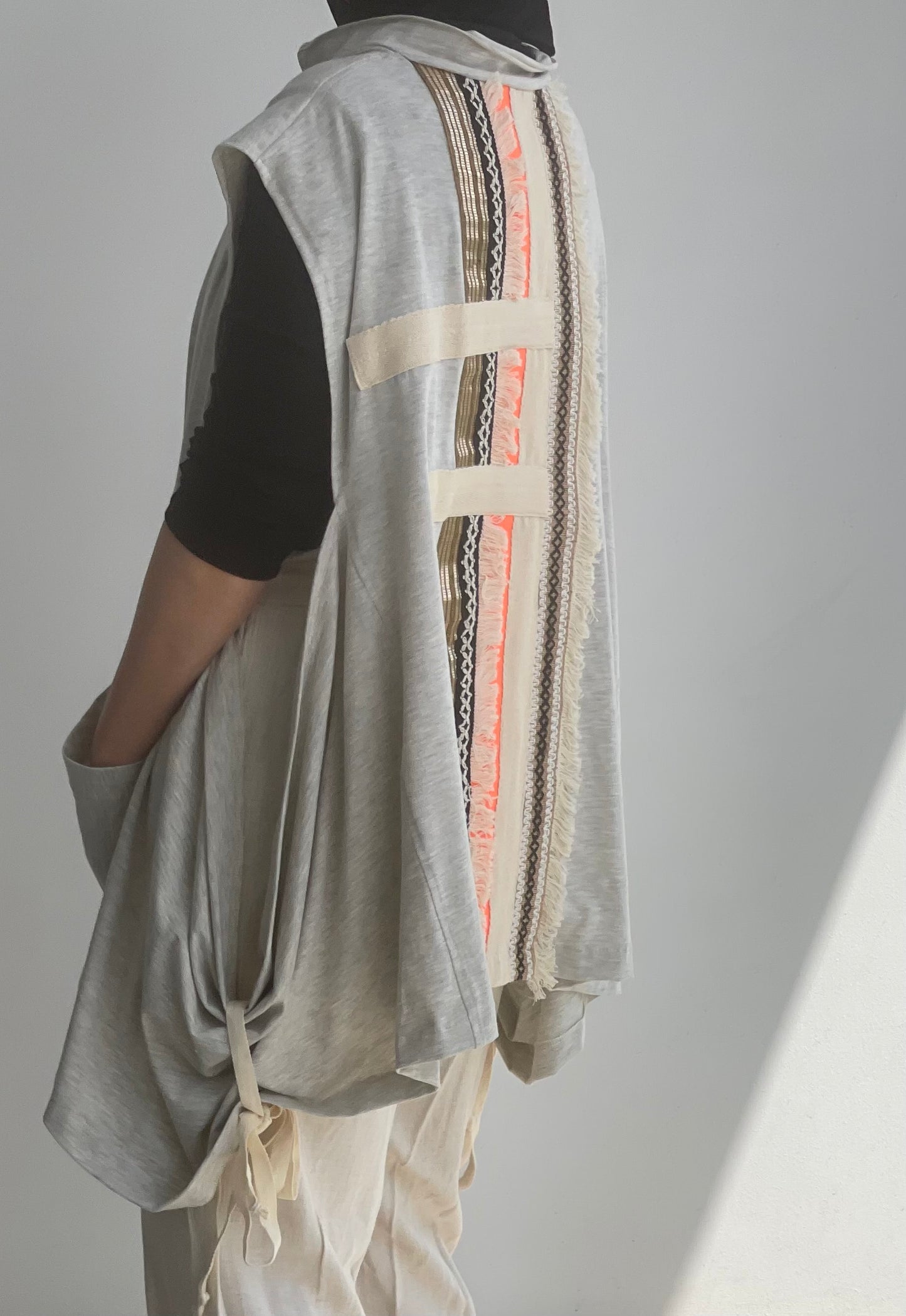 Wide side Boho vest/orange tinge