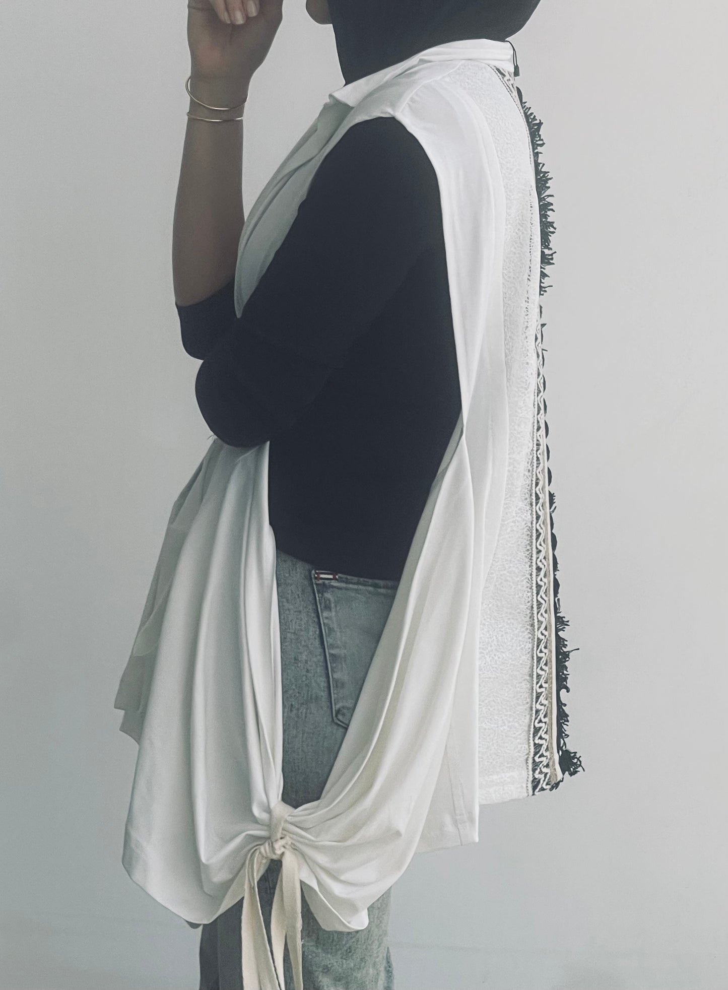 Wide side boho Vest on white