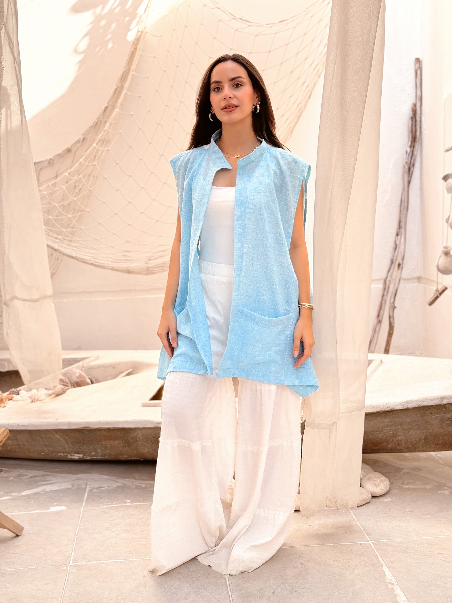 Wide Side Boho Vest/terqouise