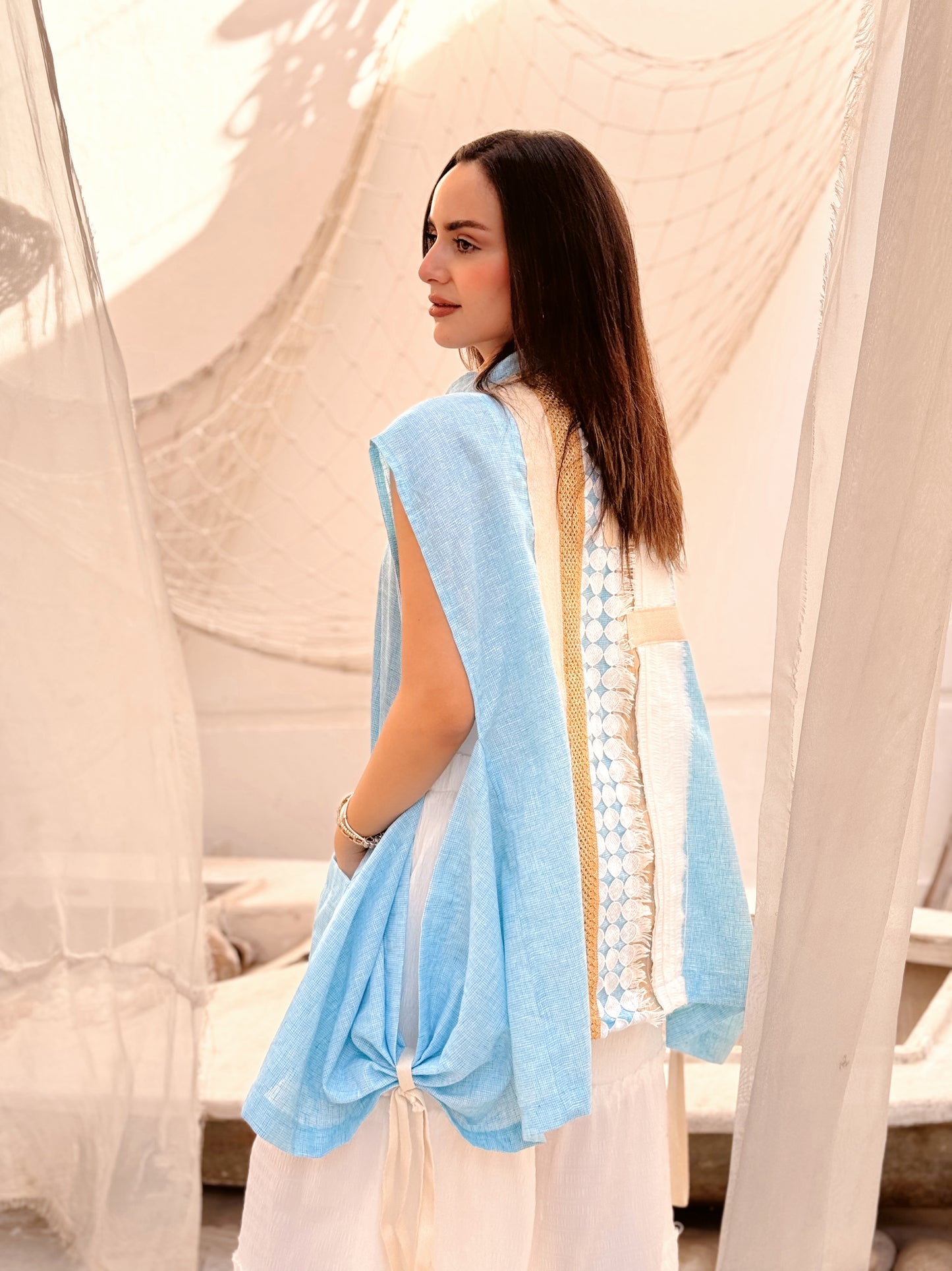 Wide Side Boho Vest/terqouise