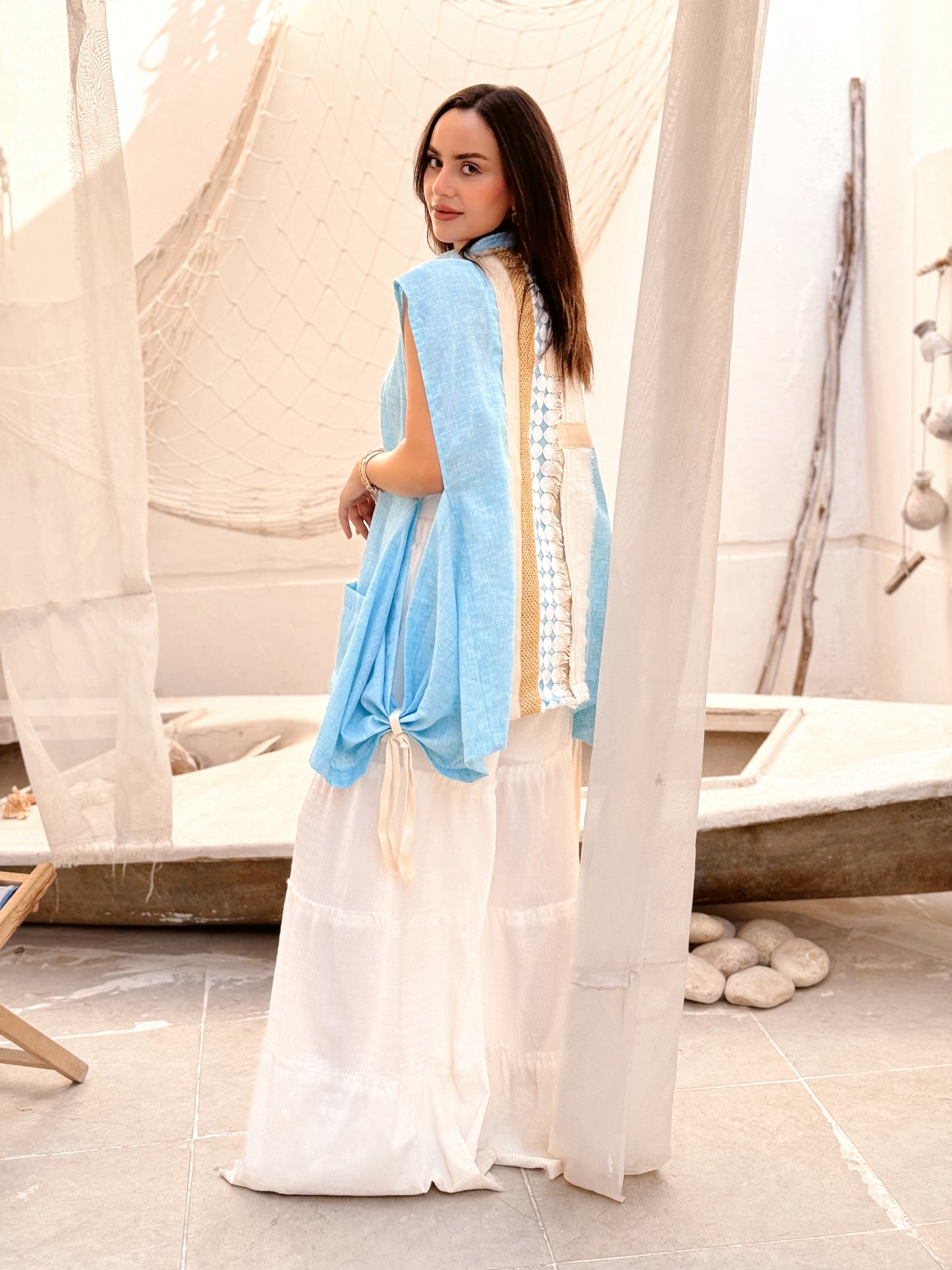 Wide Side Boho Vest/terqouise