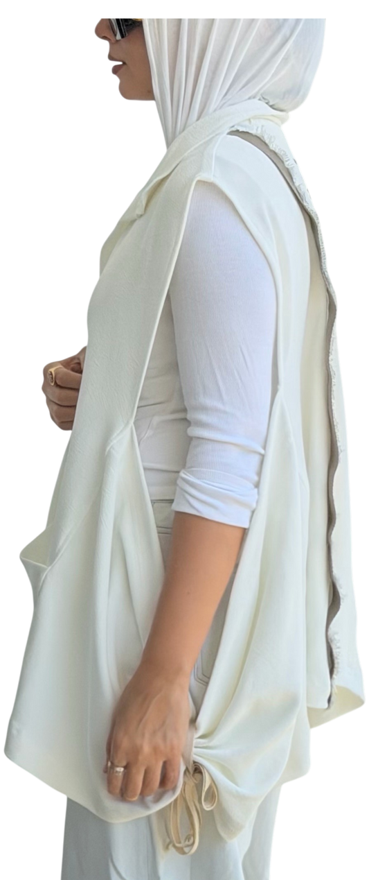 Wide Side Boho Vest (White)