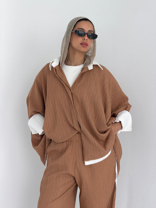 The Oasis Crinkle Lounge Set (Warm Camel) Full Set