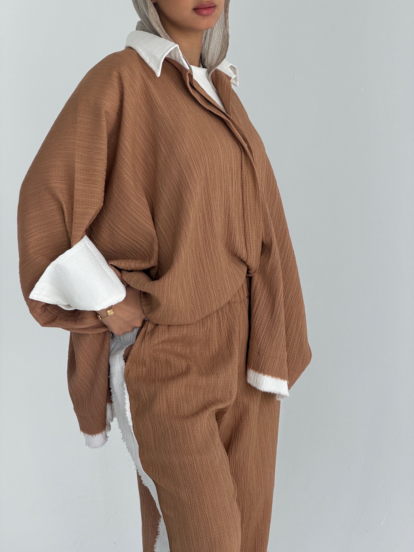 The Oasis Crinkle Lounge Set (Warm Camel) Full Set