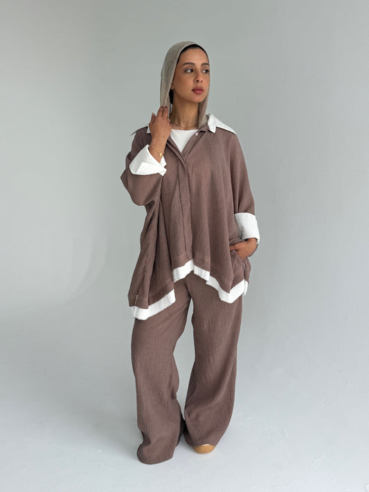 The Oasis Crinkle Lounge Set (Soft Mocha) Full Set